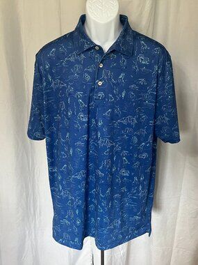Peter Millar Men's Blue Wild West Summer Comfort Golf Polo Shirt L EUC